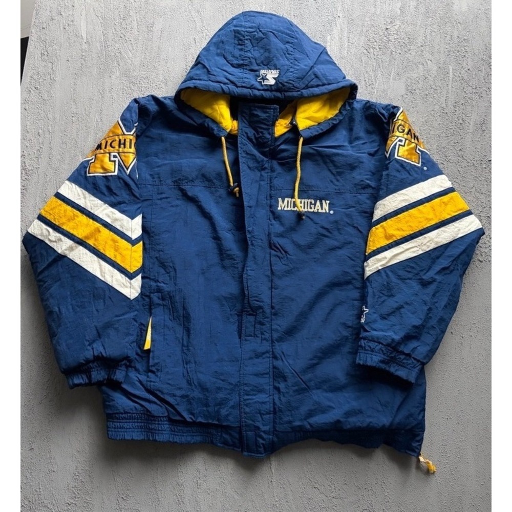 Vintage University Of Michigan Jacket XL Blue 1990s NCAA Wolverines Starter